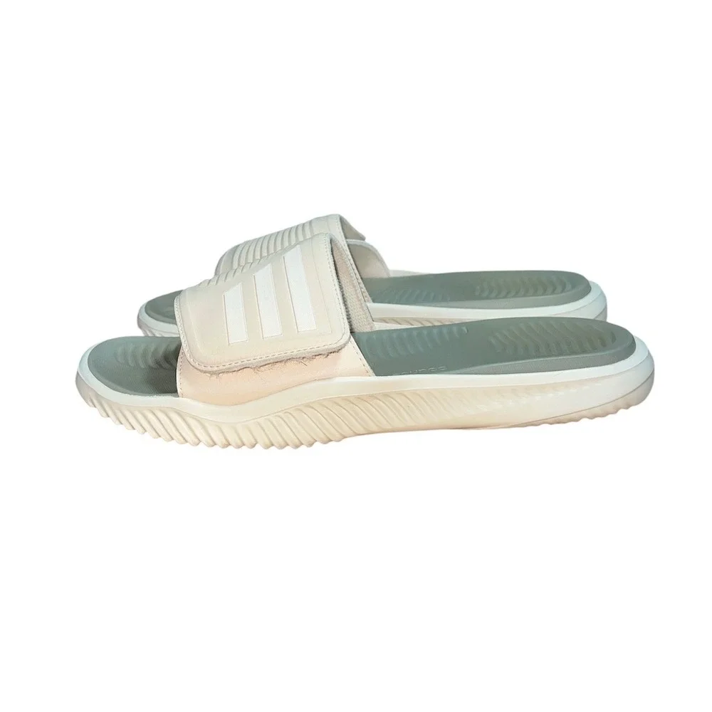 Adidas Alphabounce Slides Mens 13 Beige Grey Adjustable Strap Bounce Footbed